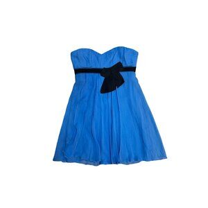 BCBG Max Azria Blue Silk Strapless Dress With Black Bow Accent Size 10 1682
